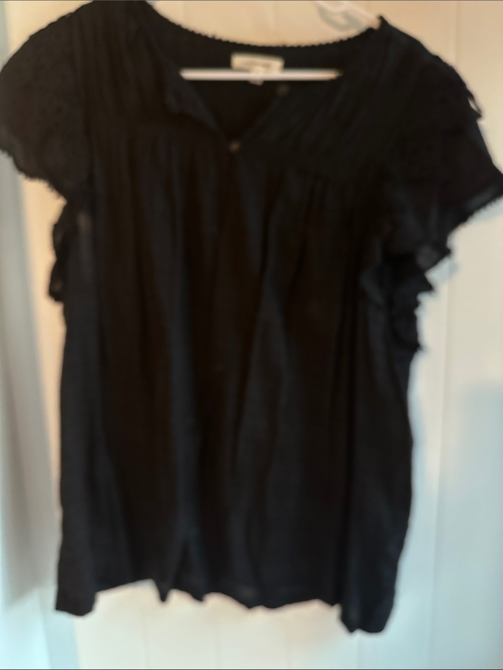 Max Studio Black Short Sleeve Peasant Blouse